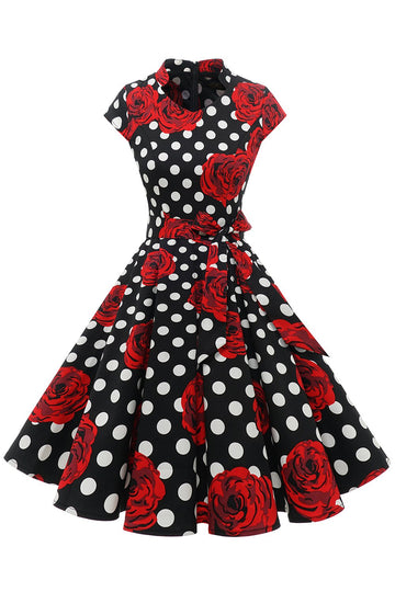 Vestido vintage floral polka dots vermelhos